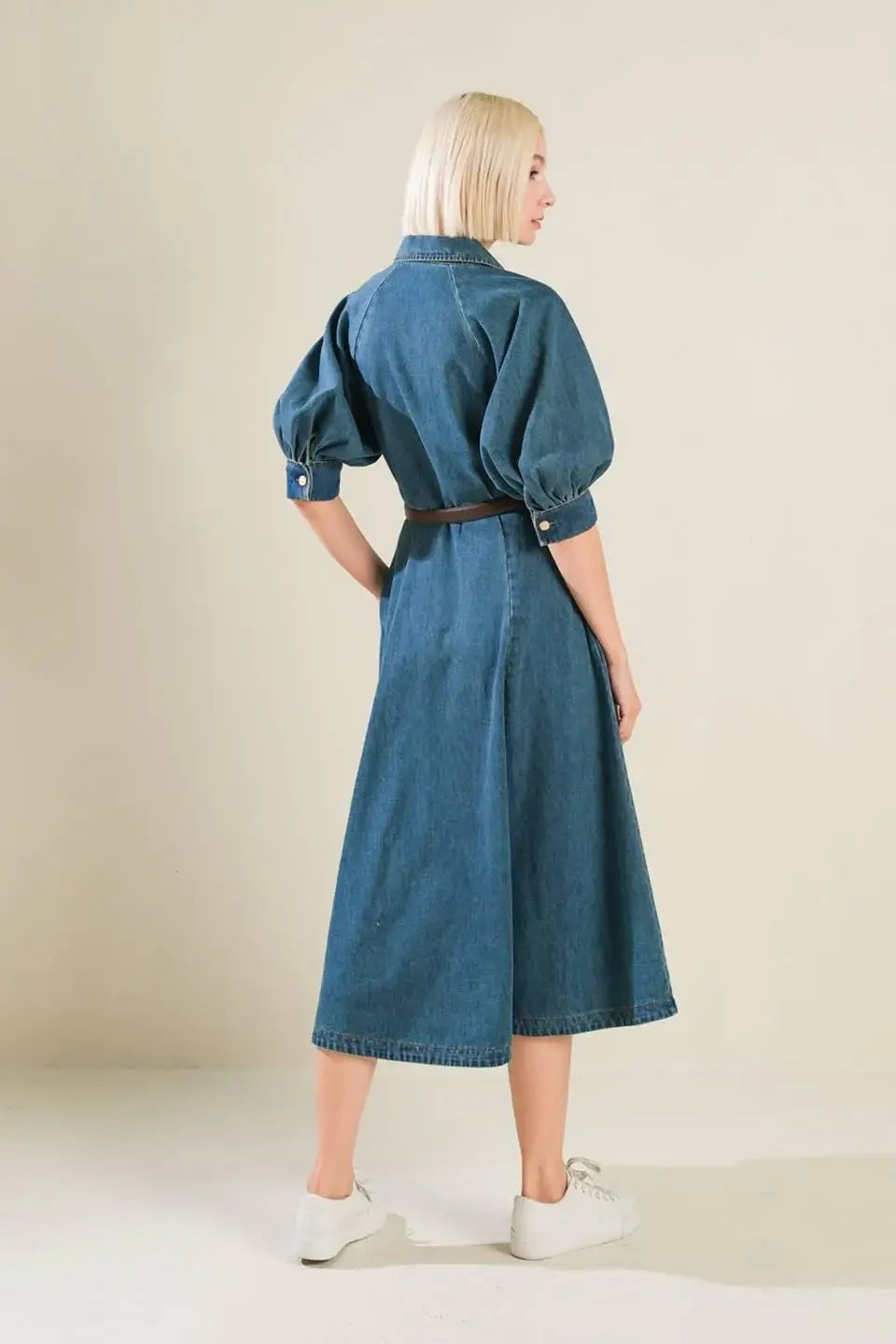 DIVIDE AND CONTOUR DENIM MIDI DRESS - Flying Tomato - Flyclothing LLC