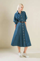 DIVIDE AND CONTOUR DENIM MIDI DRESS - Flying Tomato - Flyclothing LLC