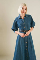DIVIDE AND CONTOUR DENIM MIDI DRESS - Flying Tomato - Flyclothing LLC