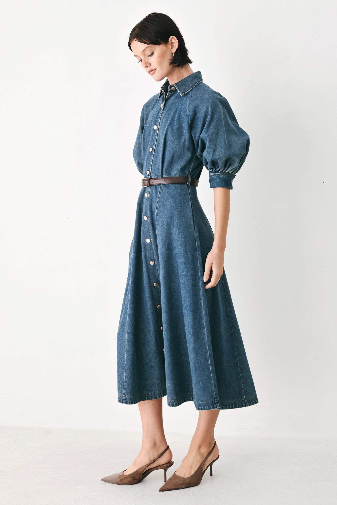 DIVIDE AND CONTOUR DENIM MIDI DRESS - Flying Tomato - Flyclothing LLC