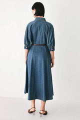 DIVIDE AND CONTOUR DENIM MIDI DRESS - Flying Tomato - Flyclothing LLC