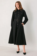 CHARMING DECISION WOVEN MIDI DRESS