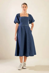 ALL SPRUCED UP DENIM MIDI DRESS - Flying Tomato - Flyclothing LLC