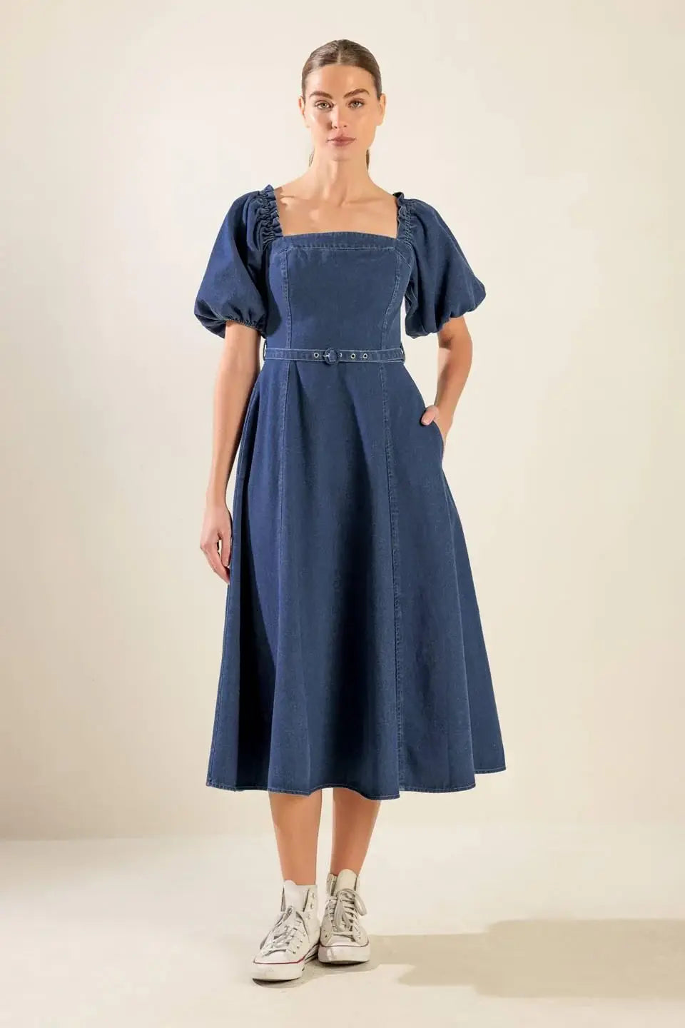 ALL SPRUCED UP DENIM MIDI DRESS - Flying Tomato - Flyclothing LLC