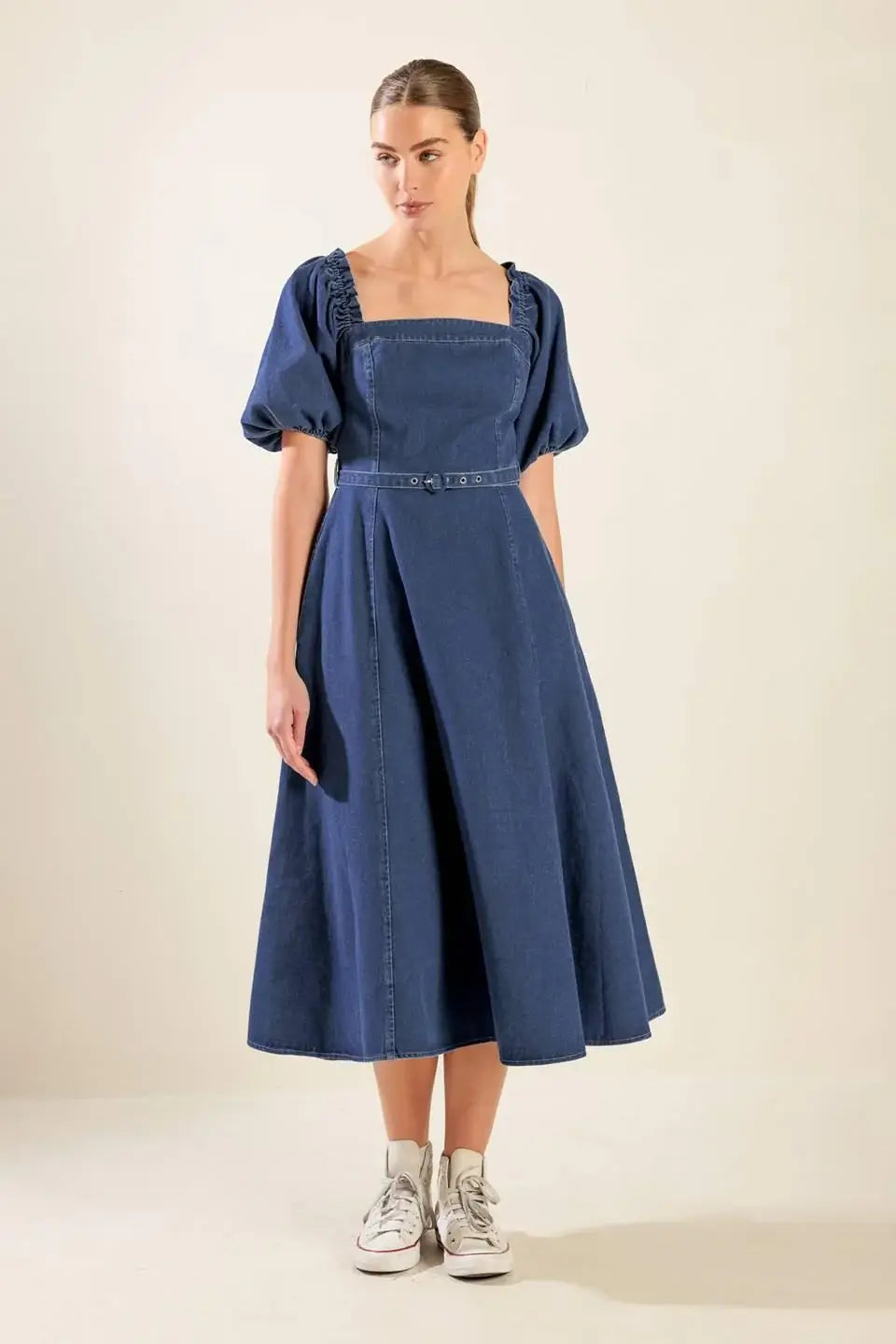 ALL SPRUCED UP DENIM MIDI DRESS - Flying Tomato - Flyclothing LLC