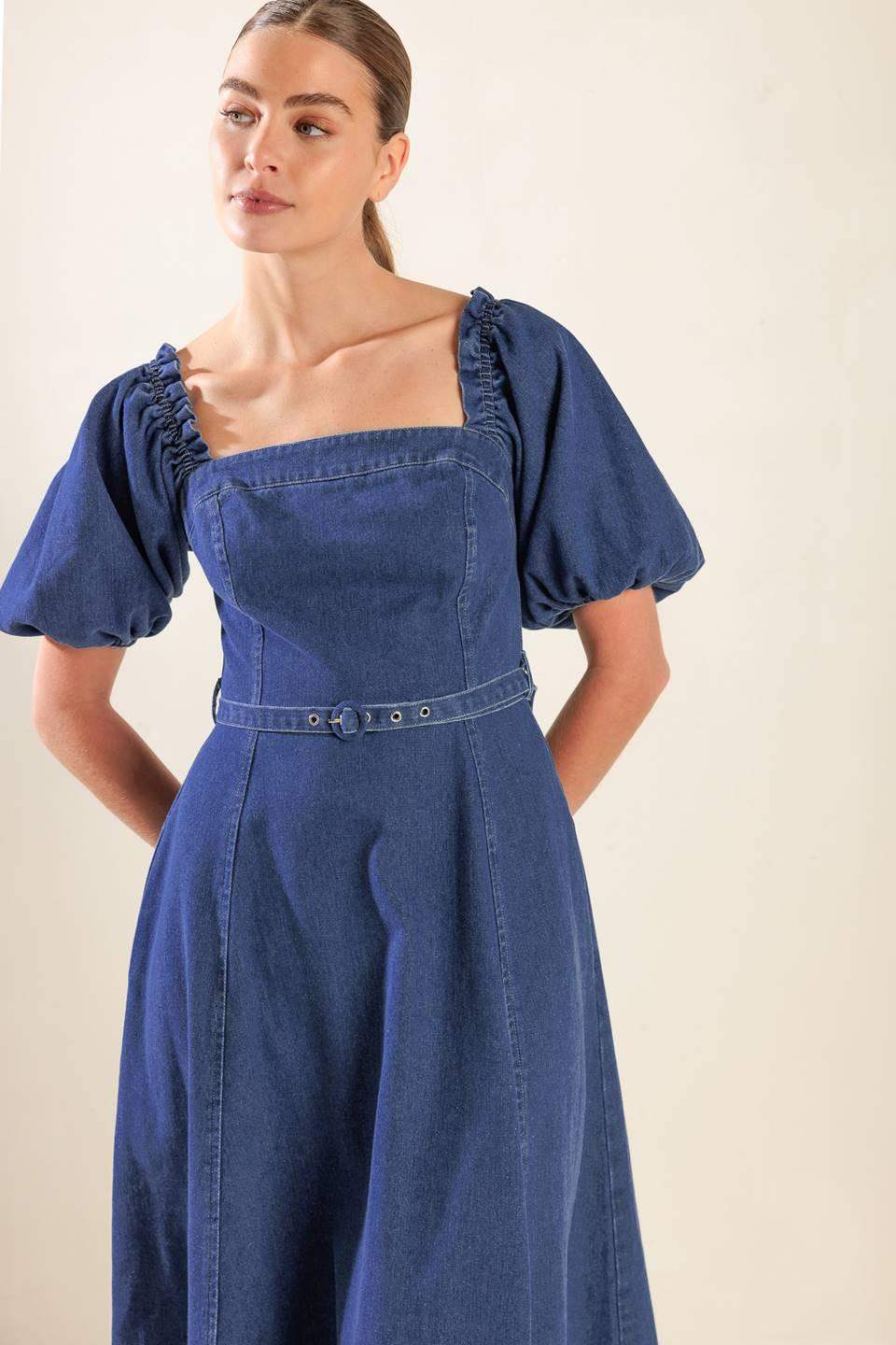 ALL SPRUCED UP DENIM MIDI DRESS - Flying Tomato - Flyclothing LLC