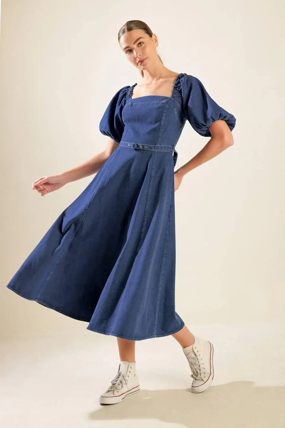 ALL SPRUCED UP DENIM MIDI DRESS - Flying Tomato - Flyclothing LLC