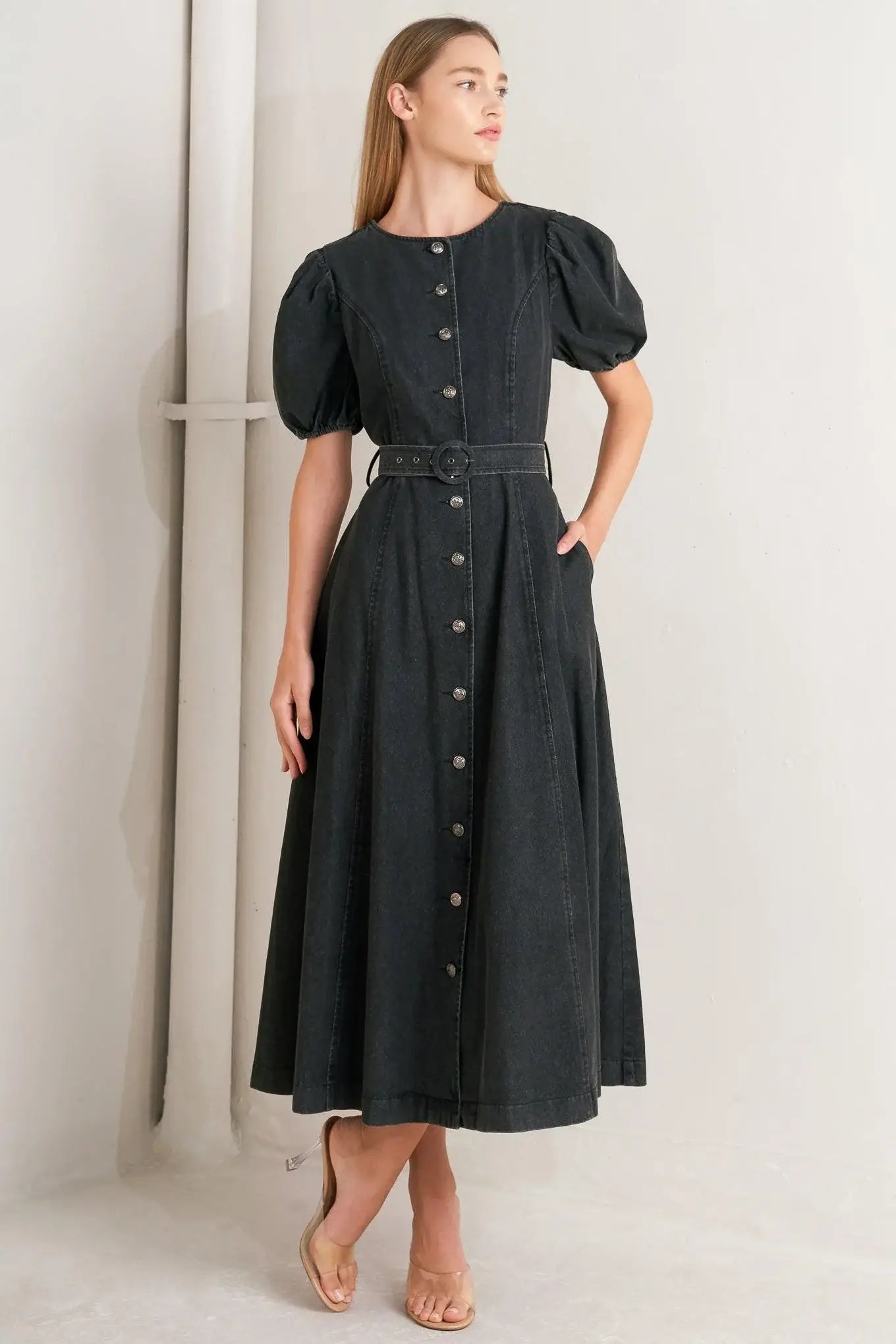 IN MY MIND DENIM MIDI DRESS - Flying Tomato - Flyclothing LLC