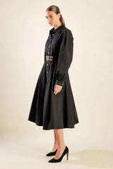 MIDNIGHT MASQUERADE WOVEN MIDI DRESS - Flying Tomato - Flyclothing LLC