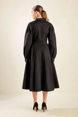 MIDNIGHT MASQUERADE WOVEN MIDI DRESS - Flying Tomato - Flyclothing LLC