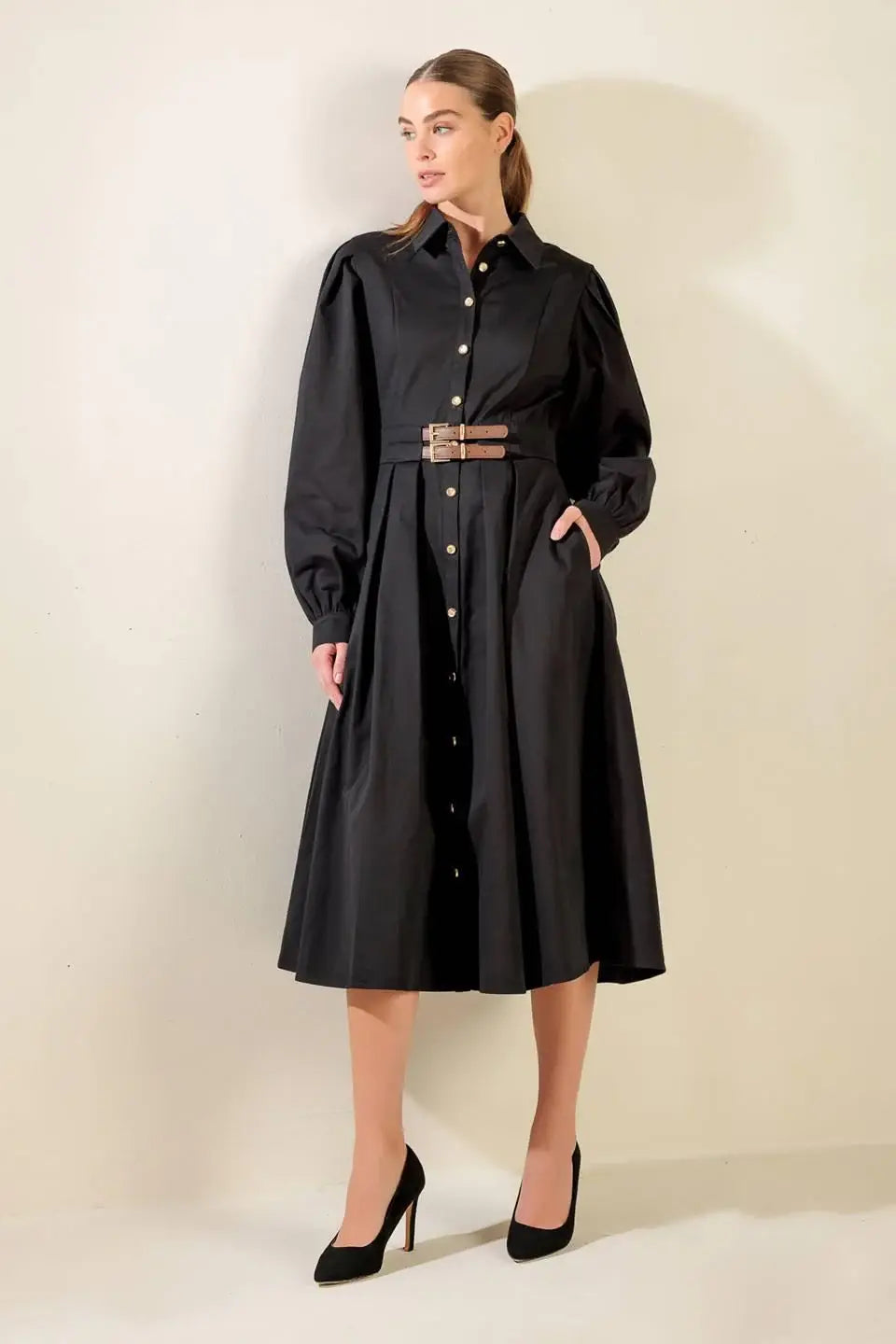 MIDNIGHT MASQUERADE WOVEN MIDI DRESS - Flying Tomato - Flyclothing LLC