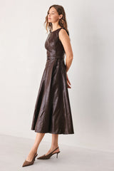 DARK TRUFFLE FAUX LEATHER MIDI DRESS