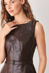 DARK TRUFFLE FAUX LEATHER MIDI DRESS