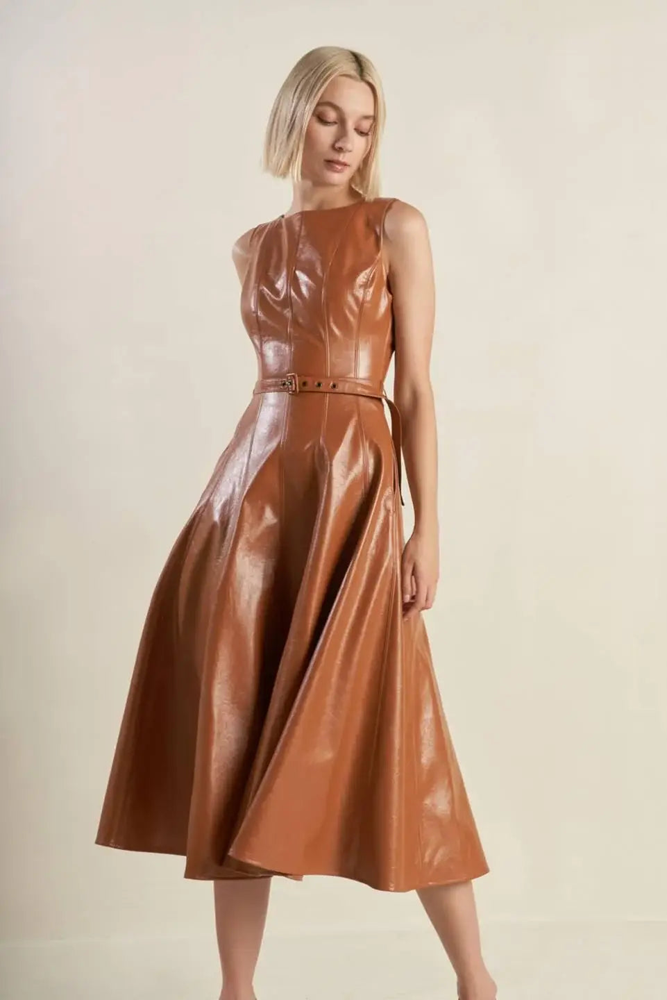 LUNAR SYMPHONY FAUX LEATHER MIDI DRESS - Flying Tomato - Flyclothing LLC