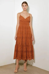 LUMINOUS BLISS WOVEN EYELET MIDI DRESS - Flying Tomato - Flyclothing LLC