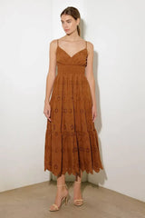LUMINOUS BLISS WOVEN EYELET MIDI DRESS - Flying Tomato - Flyclothing LLC