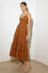 LUMINOUS BLISS WOVEN EYELET MIDI DRESS - Flying Tomato - Flyclothing LLC