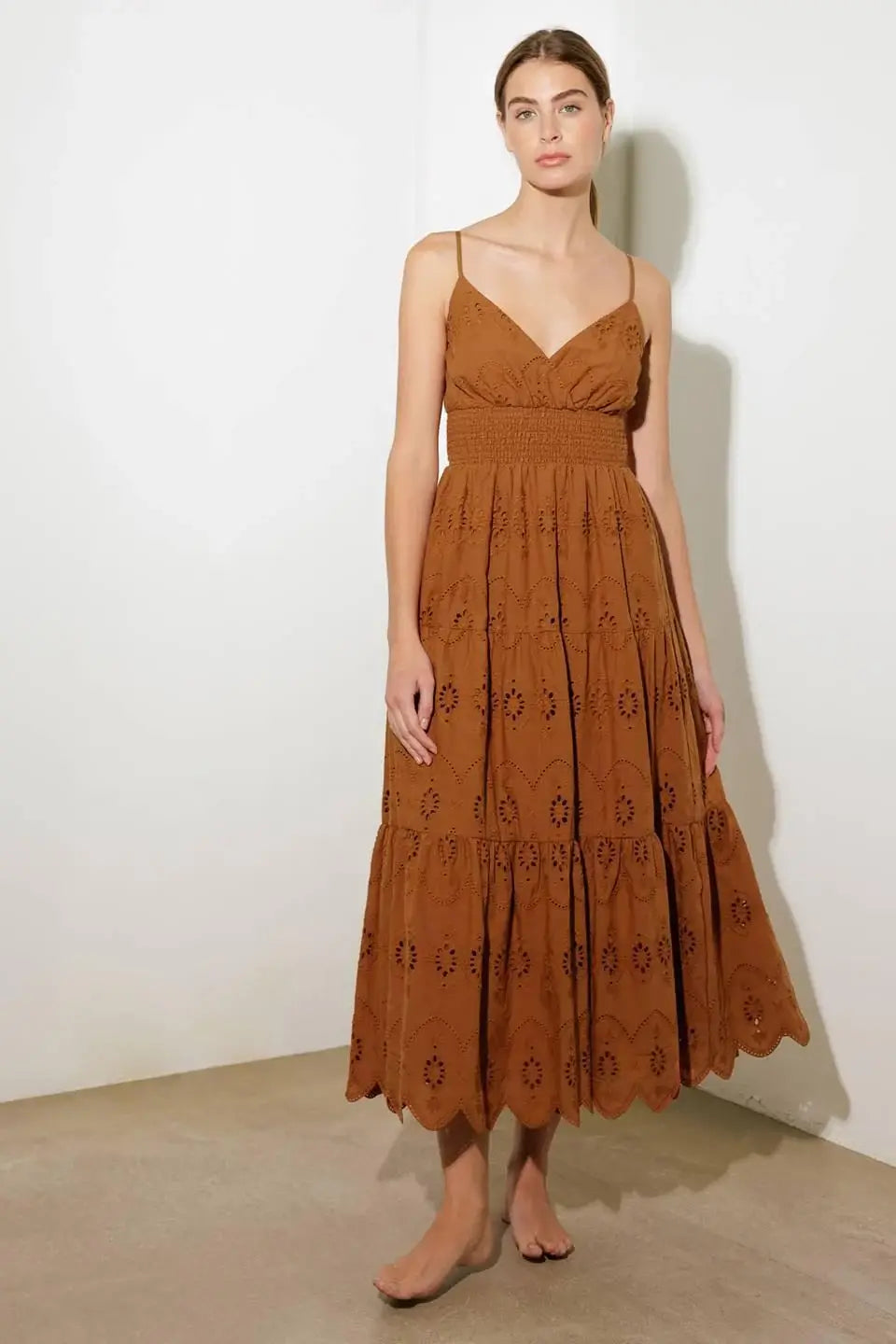 LUMINOUS BLISS WOVEN EYELET MIDI DRESS - Flying Tomato - Flyclothing LLC