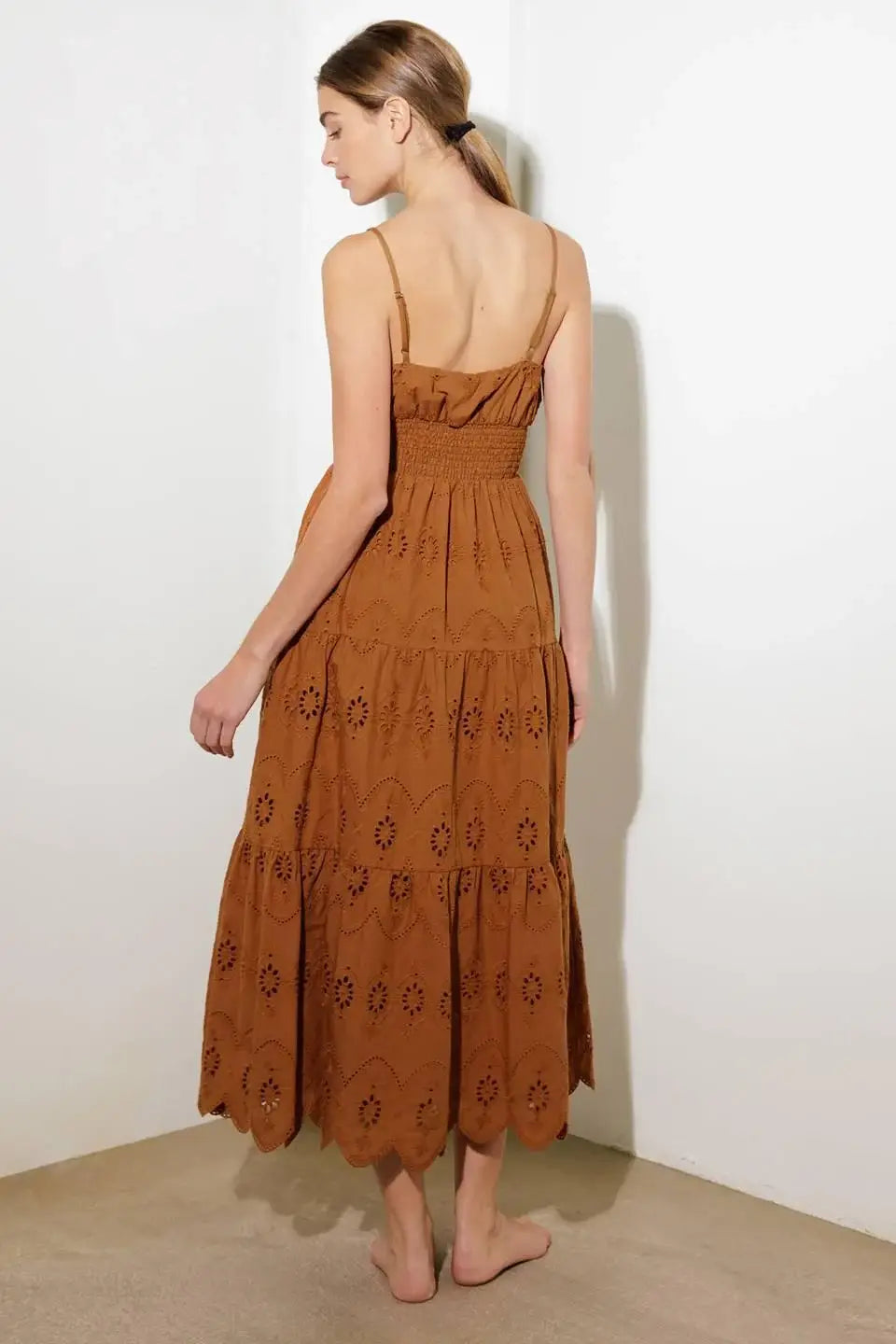 LUMINOUS BLISS WOVEN EYELET MIDI DRESS - Flying Tomato - Flyclothing LLC