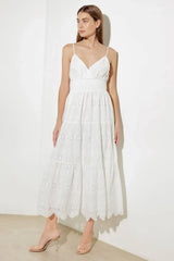 LUMINOUS BLISS WOVEN EYELET MIDI DRESS - Flying Tomato - Flyclothing LLC