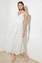 LUMINOUS BLISS WOVEN EYELET MIDI DRESS - Flying Tomato - Flyclothing LLC