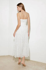 LUMINOUS BLISS WOVEN EYELET MIDI DRESS - Flying Tomato - Flyclothing LLC