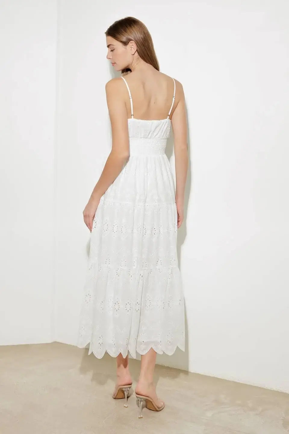 LUMINOUS BLISS WOVEN EYELET MIDI DRESS - Flying Tomato - Flyclothing LLC