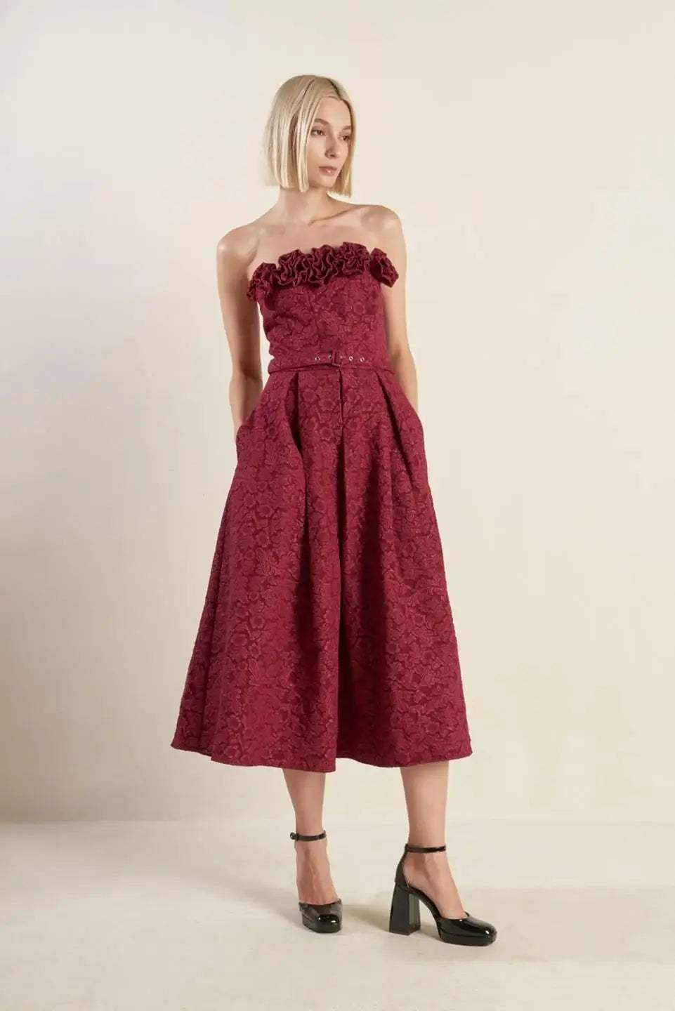 GLORIOUS SHINE WOVEN MIDI DRESS - Flying Tomato - Flyclothing LLC