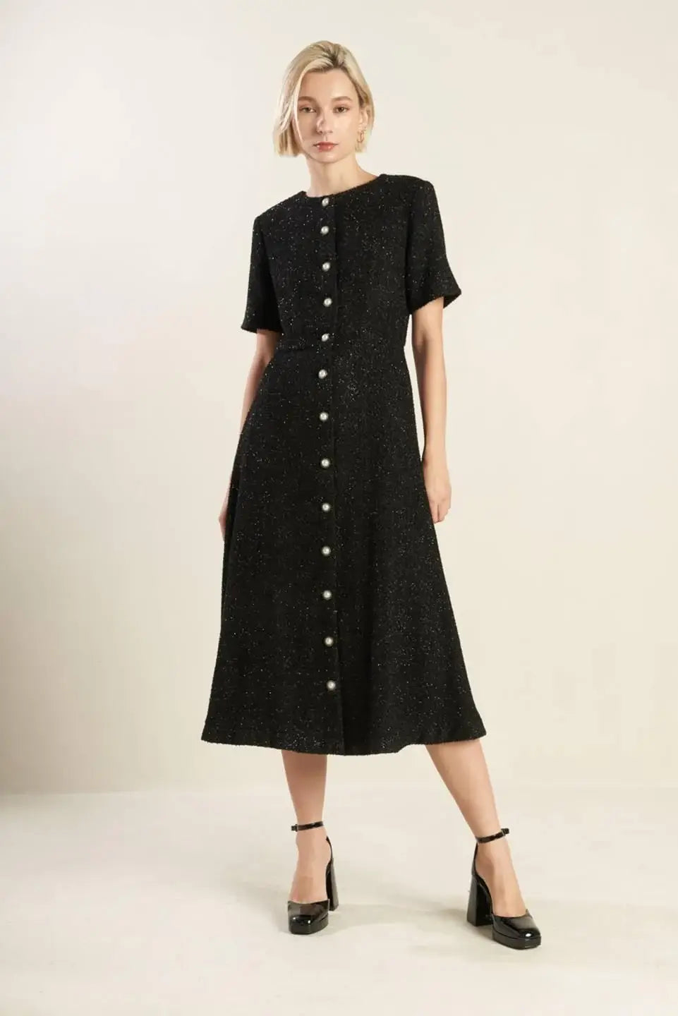 SOMETHING MORE TWEED WOVEN MIDI DRESS - Flying Tomato - Flyclothing LLC