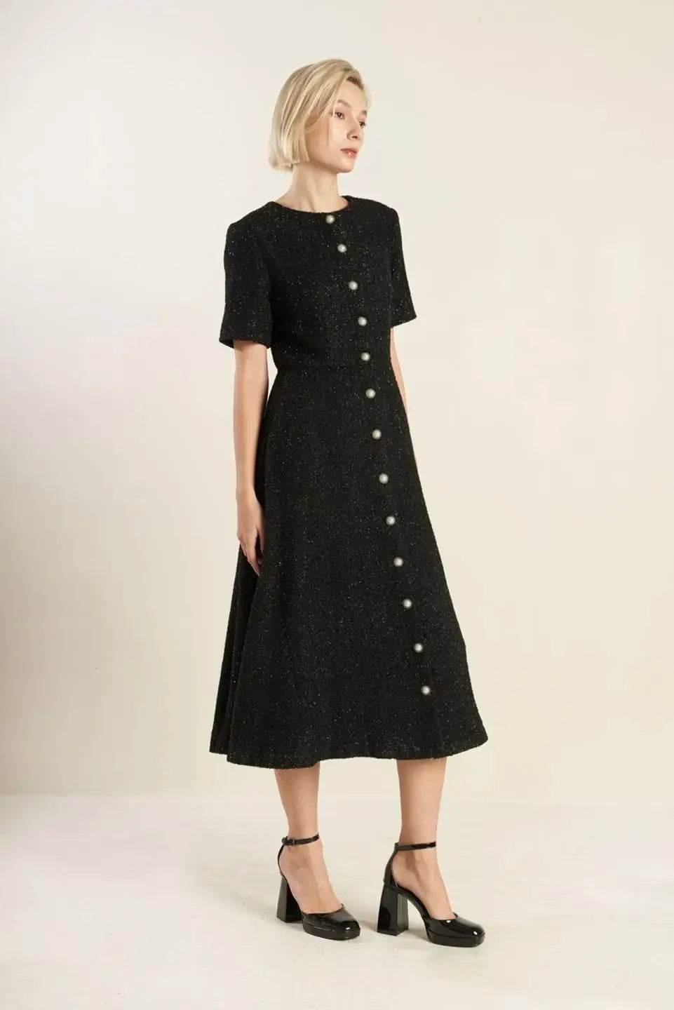 SOMETHING MORE TWEED WOVEN MIDI DRESS - Flying Tomato - Flyclothing LLC