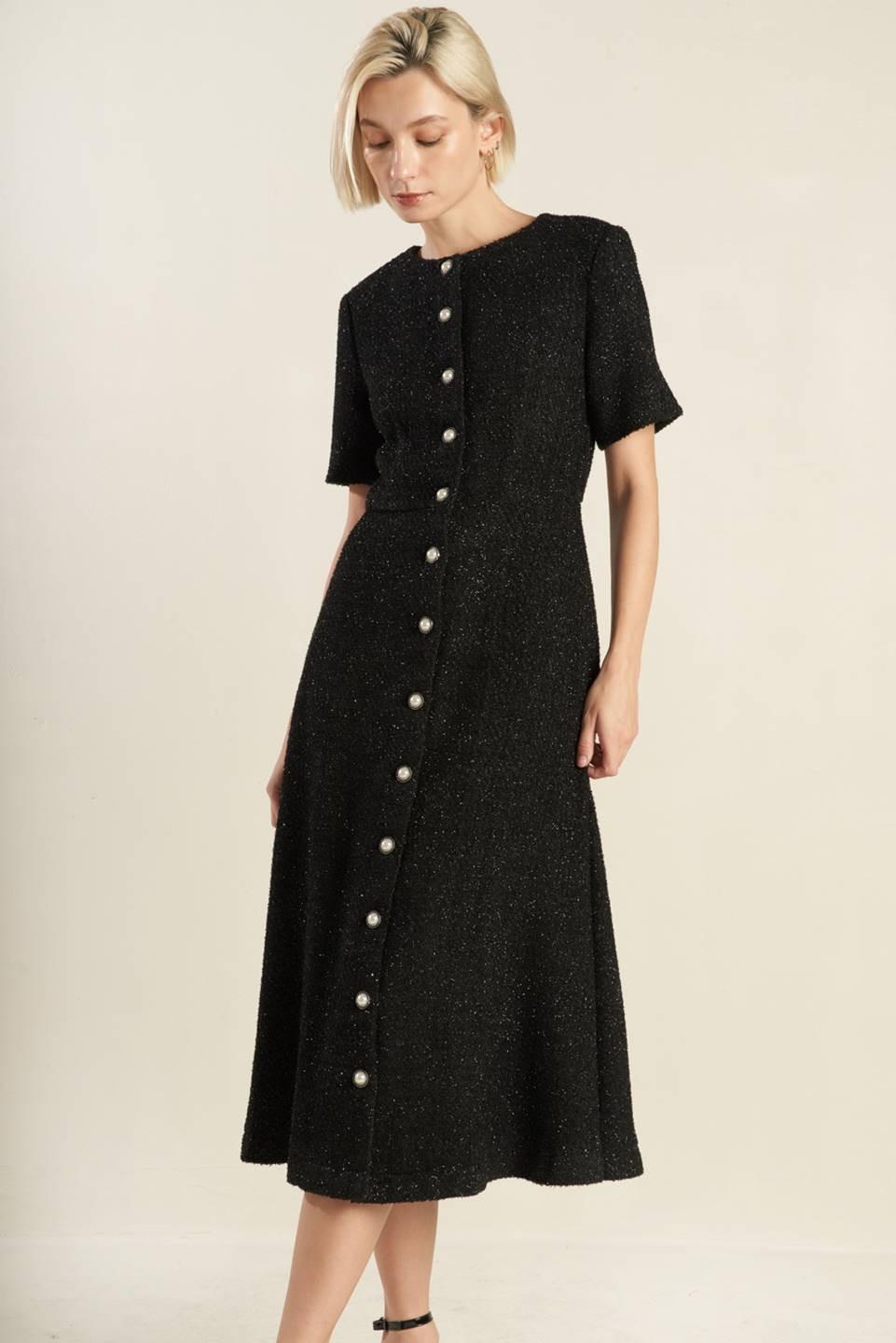 SOMETHING MORE TWEED WOVEN MIDI DRESS - Flying Tomato - Flyclothing LLC