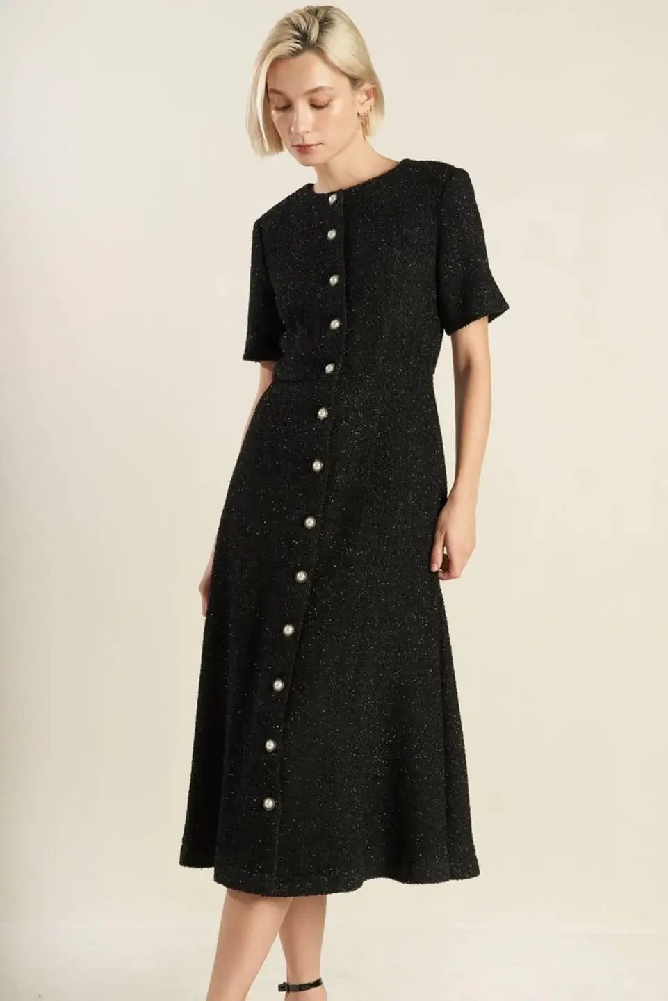 SOMETHING MORE TWEED WOVEN MIDI DRESS - Flying Tomato - Flyclothing LLC