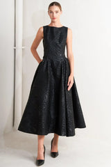 CHECK YOURSELF BLACK WOVEN MIDI DRESS - Flying Tomato - Flyclothing LLC