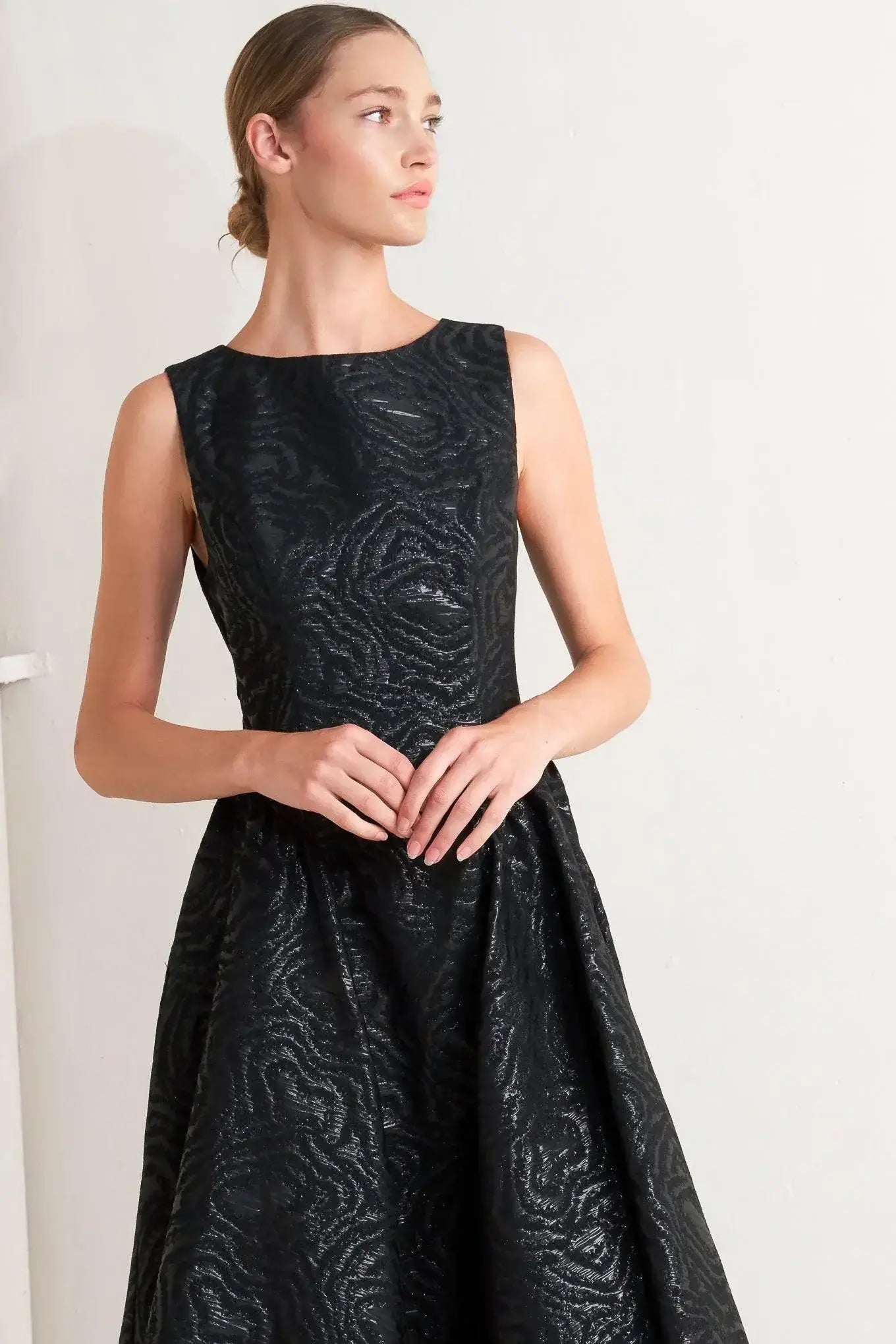 CHECK YOURSELF BLACK WOVEN MIDI DRESS - Flying Tomato - Flyclothing LLC