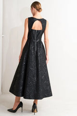 CHECK YOURSELF BLACK WOVEN MIDI DRESS - Flying Tomato - Flyclothing LLC