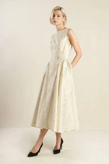 CHECK YOURSELF CHAMPAGNE WOVEN MIDI DRESS - Flying Tomato - Flyclothing LLC