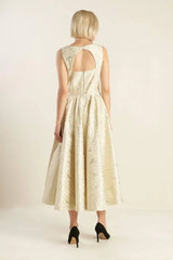 CHECK YOURSELF CHAMPAGNE WOVEN MIDI DRESS - Flying Tomato - Flyclothing LLC