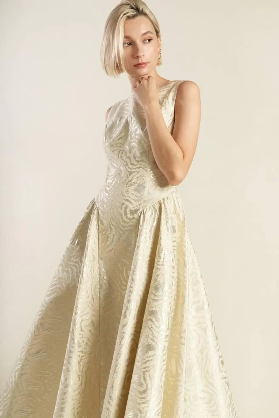 CHECK YOURSELF CHAMPAGNE WOVEN MIDI DRESS - Flying Tomato - Flyclothing LLC