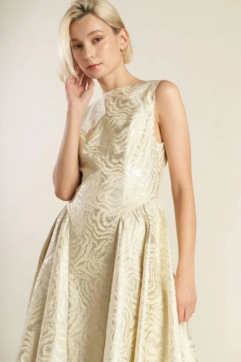 CHECK YOURSELF CHAMPAGNE WOVEN MIDI DRESS - Flying Tomato - Flyclothing LLC