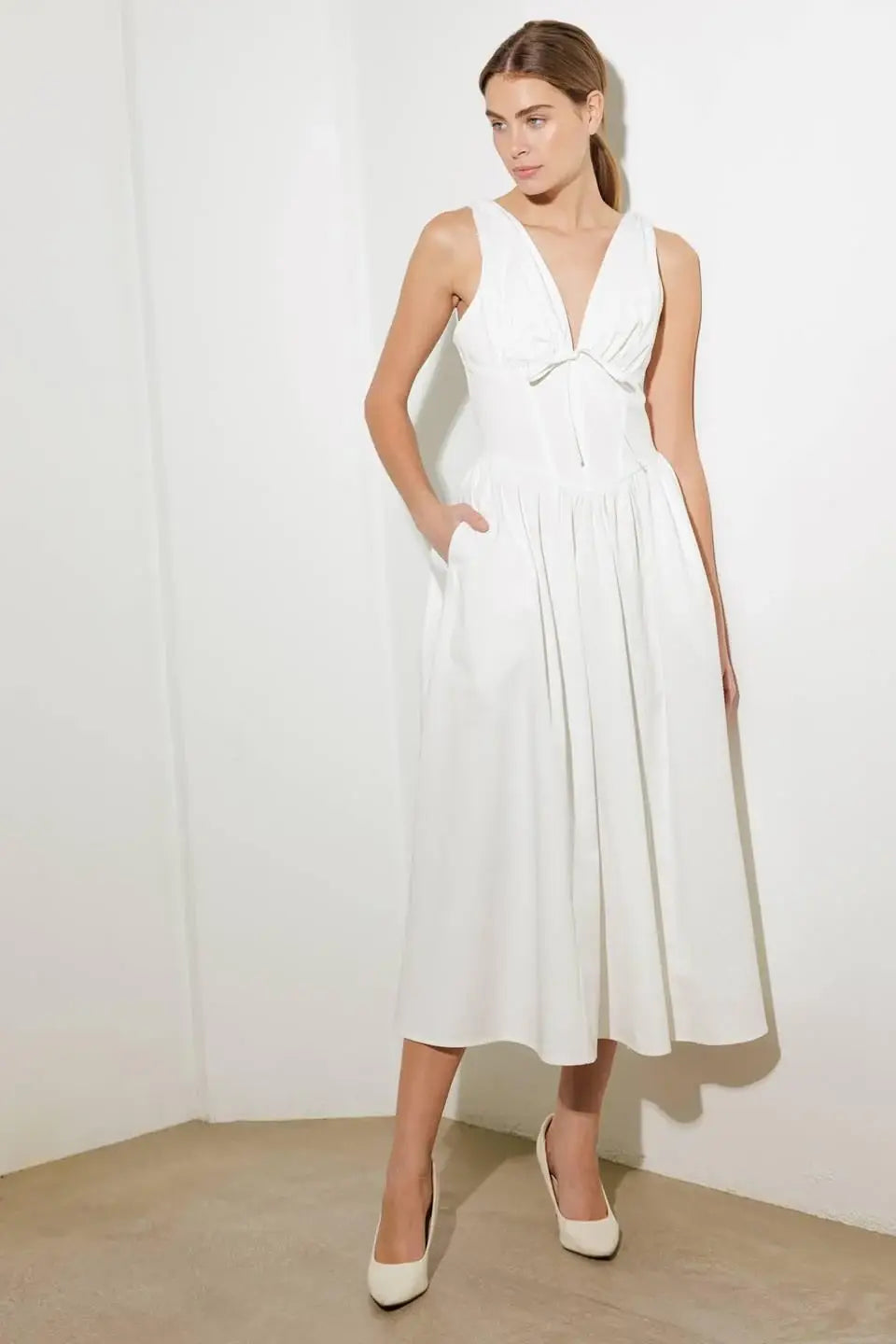 FANCIFUL ESCAPES WOVEN MIDI DRESS - Flying Tomato - Flyclothing LLC