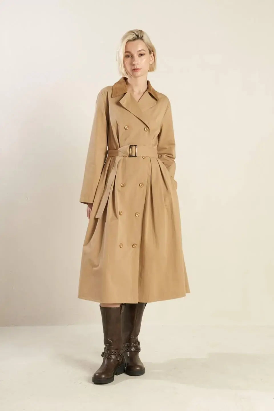 FALLING LEAVES WOVEN MIDI TRENCH COAT - Flying Tomato - Flyclothing LLC