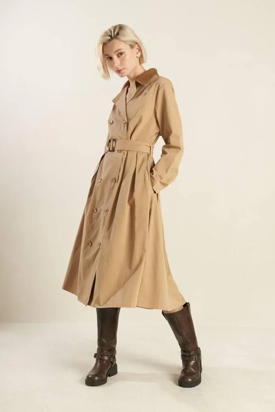FALLING LEAVES WOVEN MIDI TRENCH COAT - Flying Tomato - Flyclothing LLC