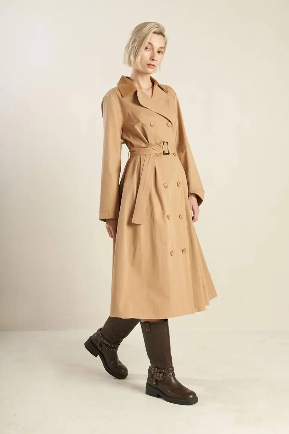 FALLING LEAVES WOVEN MIDI TRENCH COAT - Flying Tomato - Flyclothing LLC
