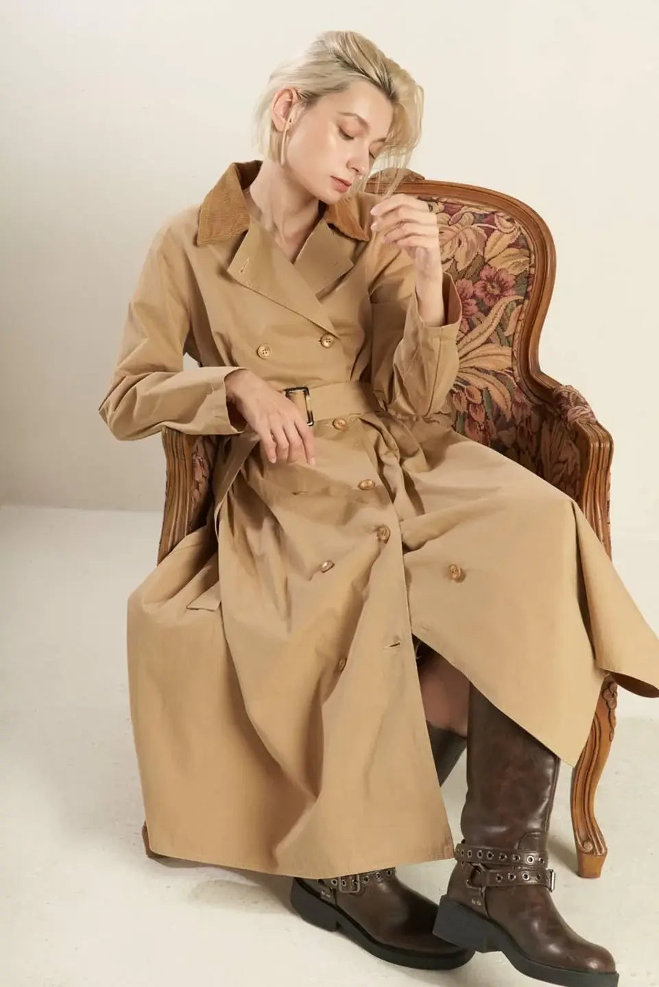 FALLING LEAVES WOVEN MIDI TRENCH COAT - Flying Tomato - Flyclothing LLC