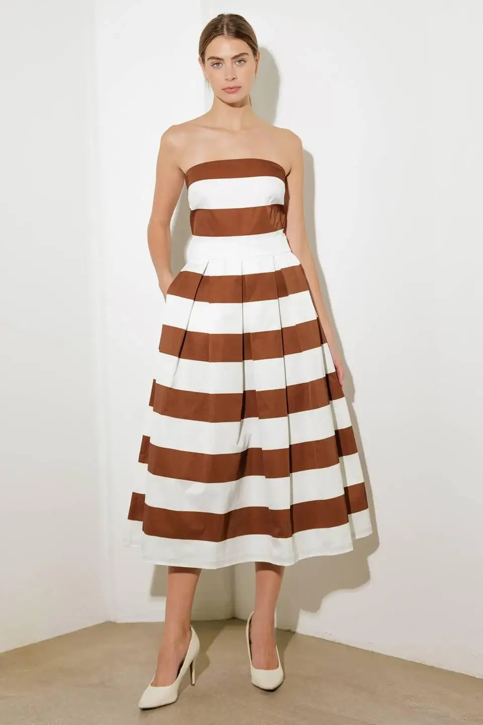 EVERYDAY HUSTLE RUST WOVEN MIDI DRESS - Flying Tomato - Flyclothing LLC