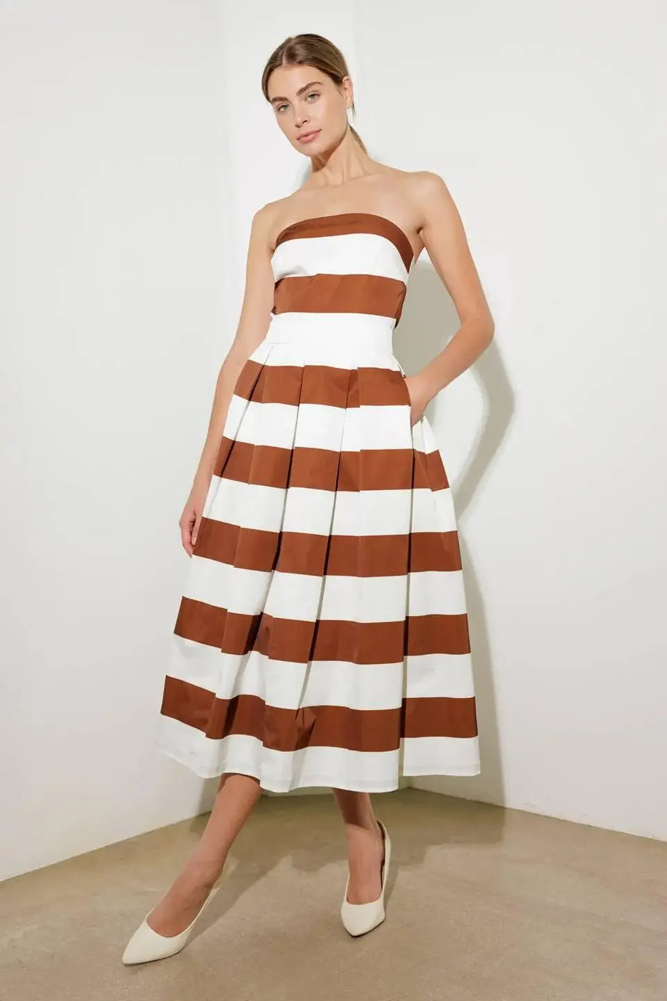 EVERYDAY HUSTLE RUST WOVEN MIDI DRESS - Flying Tomato - Flyclothing LLC