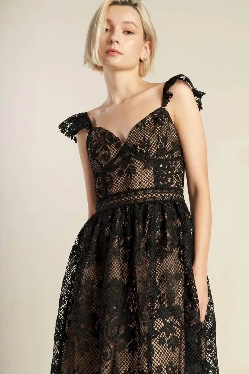 KNOW YOU BETTER LACE WOVEN MIDI DRESS - Flying Tomato - Flyclothing LLC