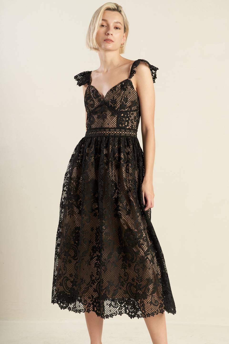 KNOW YOU BETTER LACE WOVEN MIDI DRESS - Flying Tomato - Flyclothing LLC