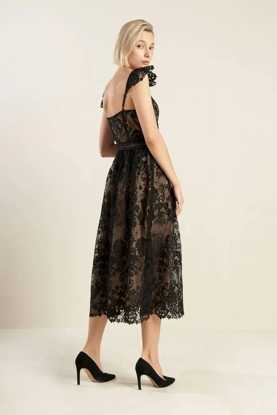 KNOW YOU BETTER LACE WOVEN MIDI DRESS - Flying Tomato - Flyclothing LLC