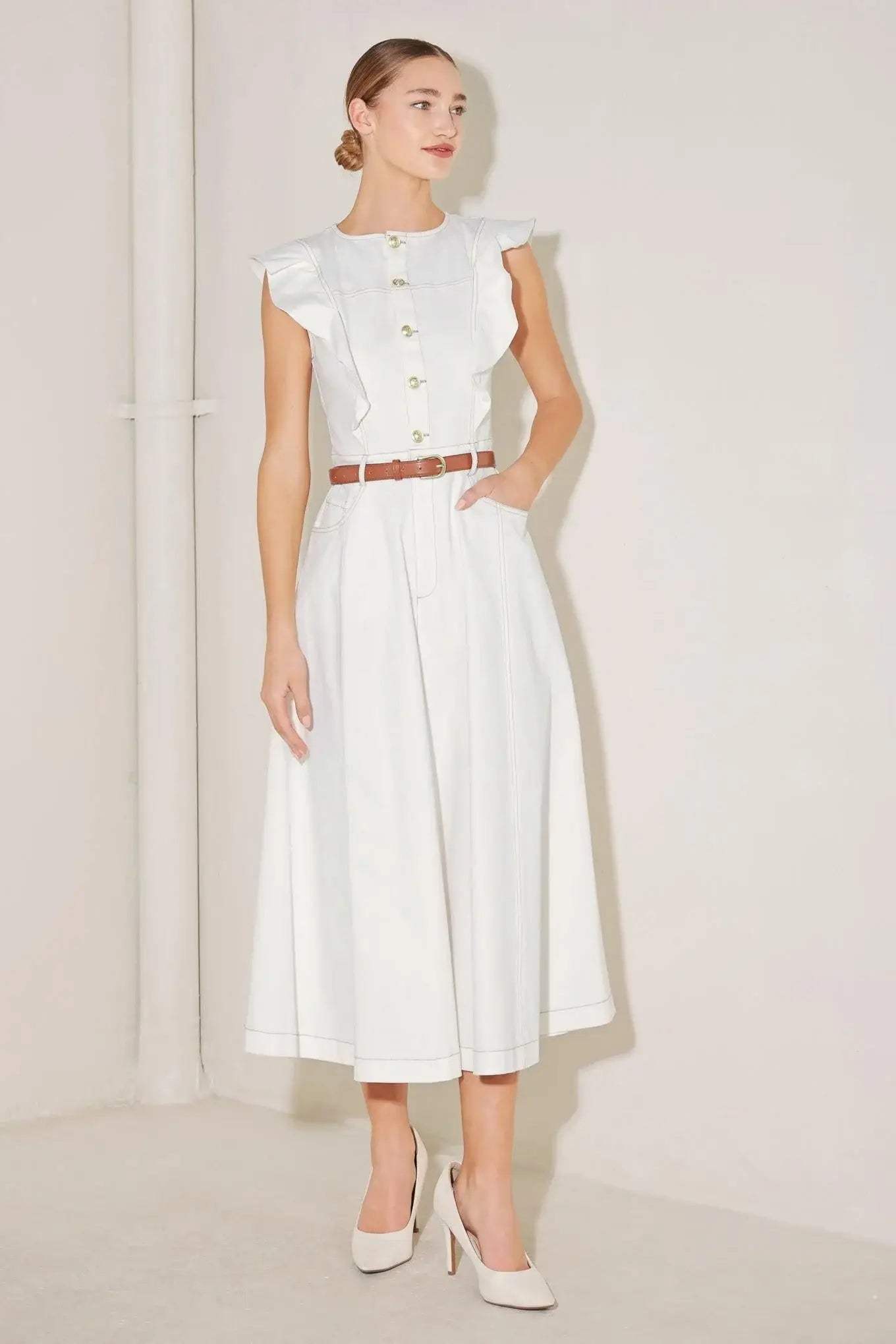 SOFT POWER STORY WOVEN MIDI DRESS - Flying Tomato - Flyclothing LLC